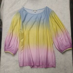 Hope Springs Women’s Rainbow Ombre Knit Top Balloon Sleeves Size L Hippie Boho